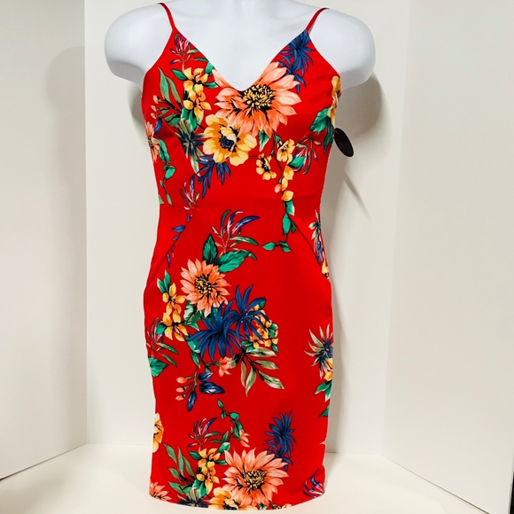 Hot Miami Styles Dresses & Skirts - Hot Miami Styles Dress Red Floral Spaghetti Strap